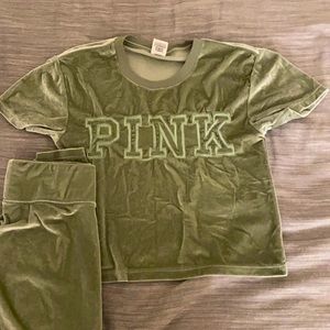 VS Pink velvet legging set sage green